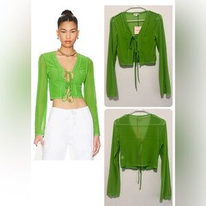 superdown Tess Tie Front Top in Kelly Green Sheer Top size S